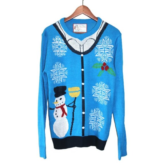 Winter Holiday Unisex Knit Sweater with Snowman/Snowflake Motif, Size M - Picture 1 of 9